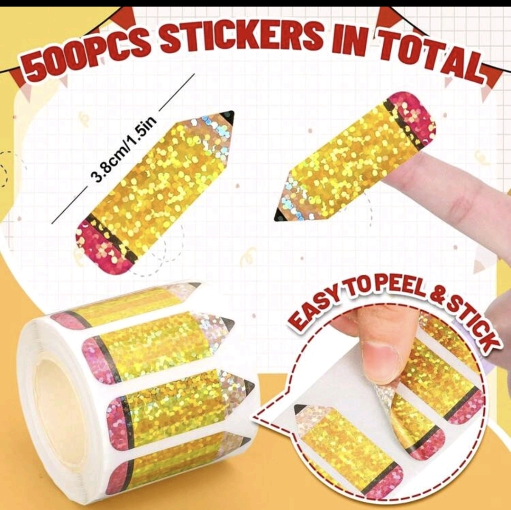 Pencil Stickers Holographic Roll Of 500 - Picture 5 of 7